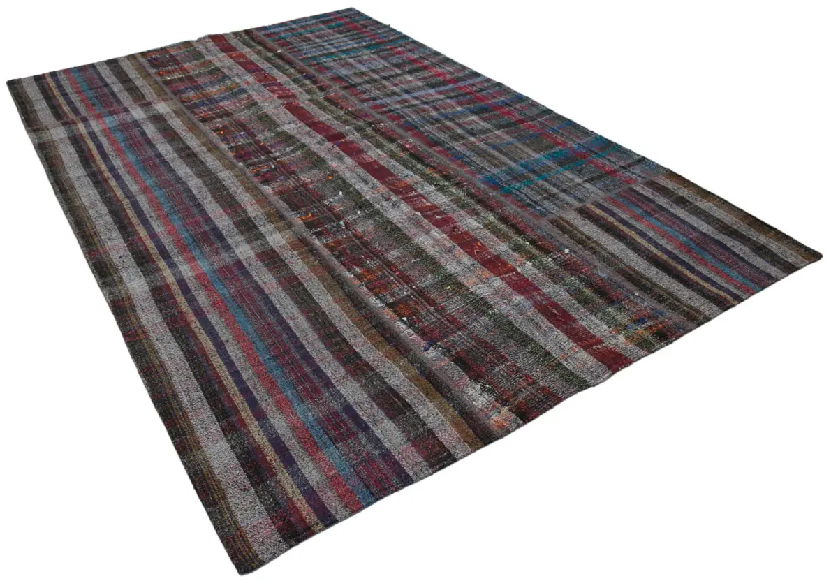 Chaput Patchwork Multi Renk Pamuk Üzerine Yün El Dokuma Kilim-200x300 - Görsel 2