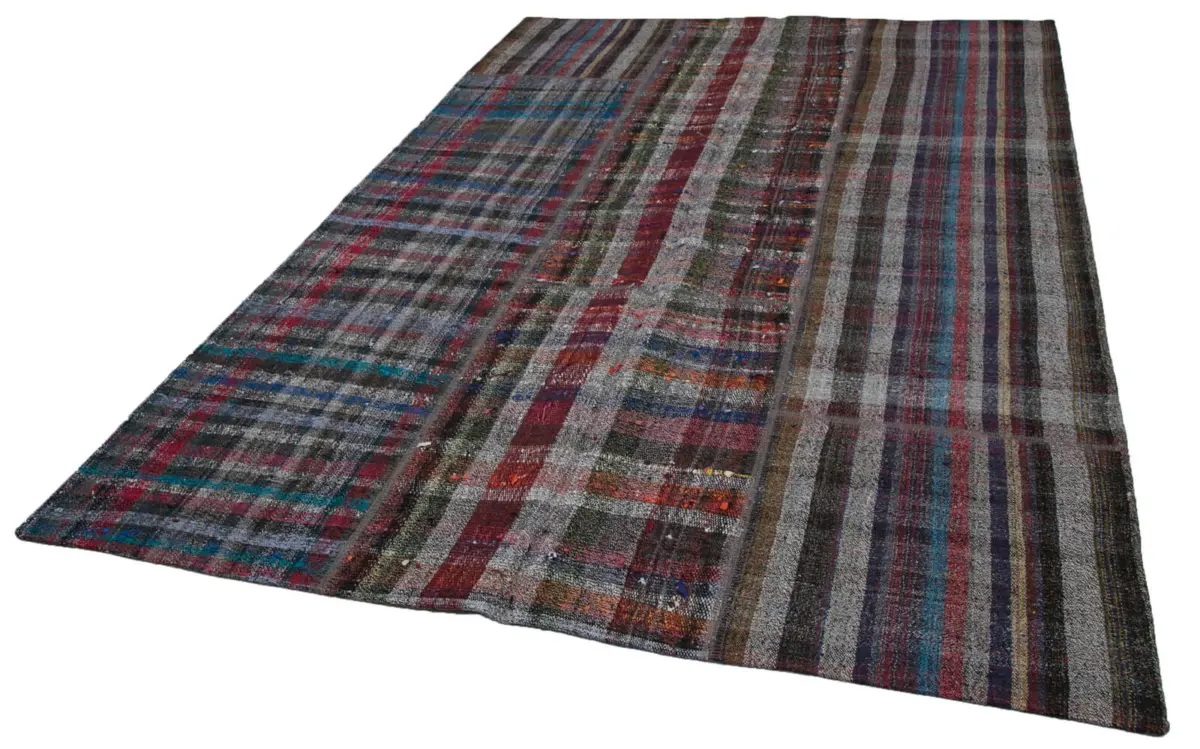 Chaput Patchwork Multi Renk Pamuk Üzerine Yün El Dokuma Kilim-200x300 - Görsel 3