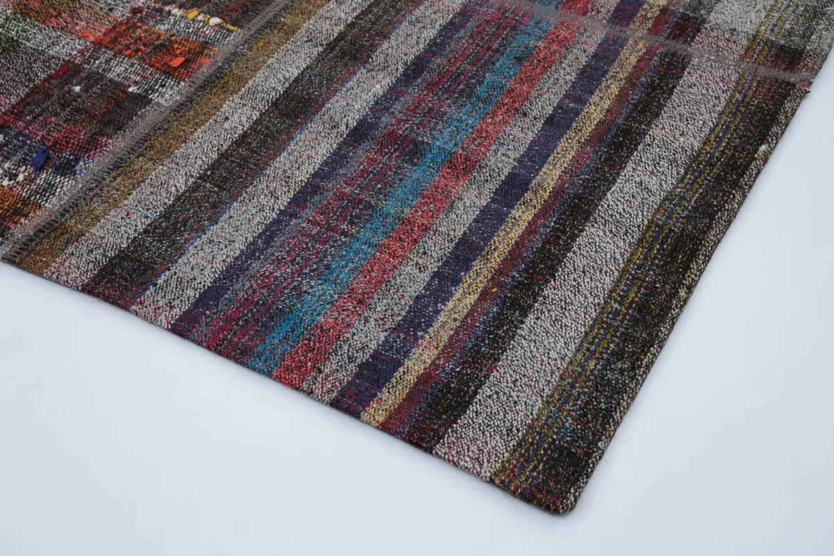 Chaput Patchwork Multi Renk Pamuk Üzerine Yün El Dokuma Kilim-200x300 - Görsel 4