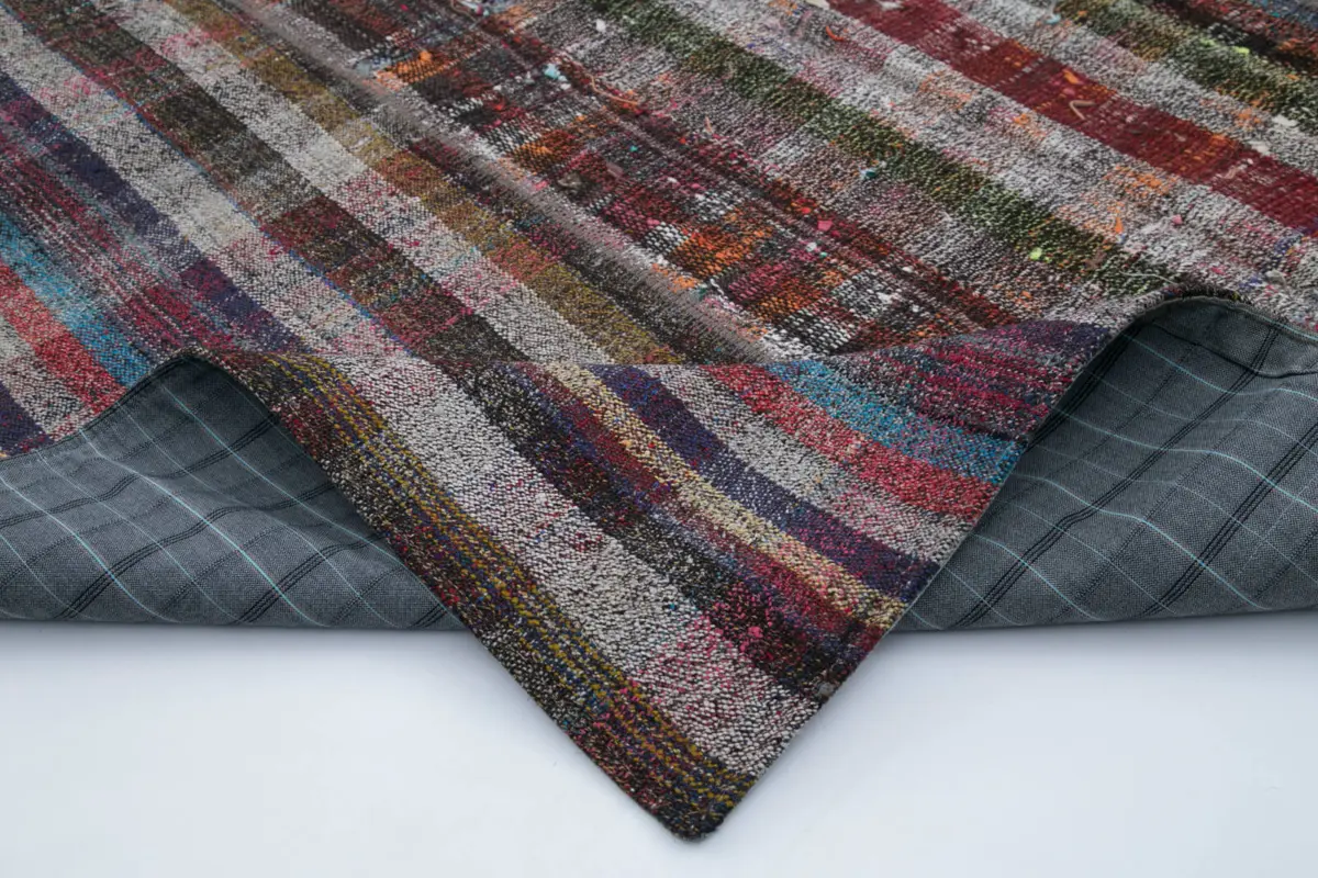 Chaput Patchwork Multi Renk Pamuk Üzerine Yün El Dokuma Kilim-200x300 - Görsel 5