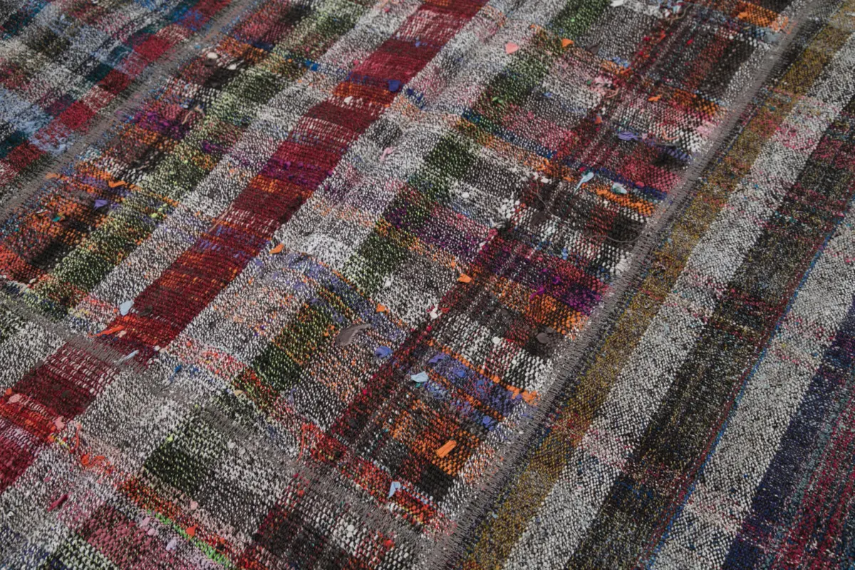 Chaput Patchwork Multi Renk Pamuk Üzerine Yün El Dokuma Kilim-200x300 - Görsel 6