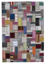 Chaput Patchwork Multi Renk Pamuk Üzerine Yün El Dokuma Kilim-205x293