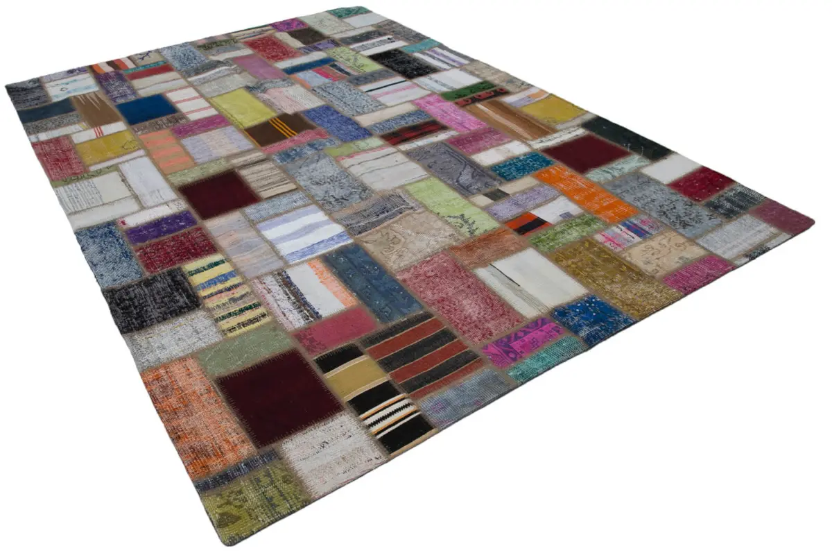 Chaput Patchwork Multi Renk Pamuk Üzerine Yün El Dokuma Kilim-205x293 - Görsel 2
