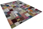 Chaput Patchwork Multi Renk Pamuk Üzerine Yün El Dokuma Kilim-205x293 - Görsel 2