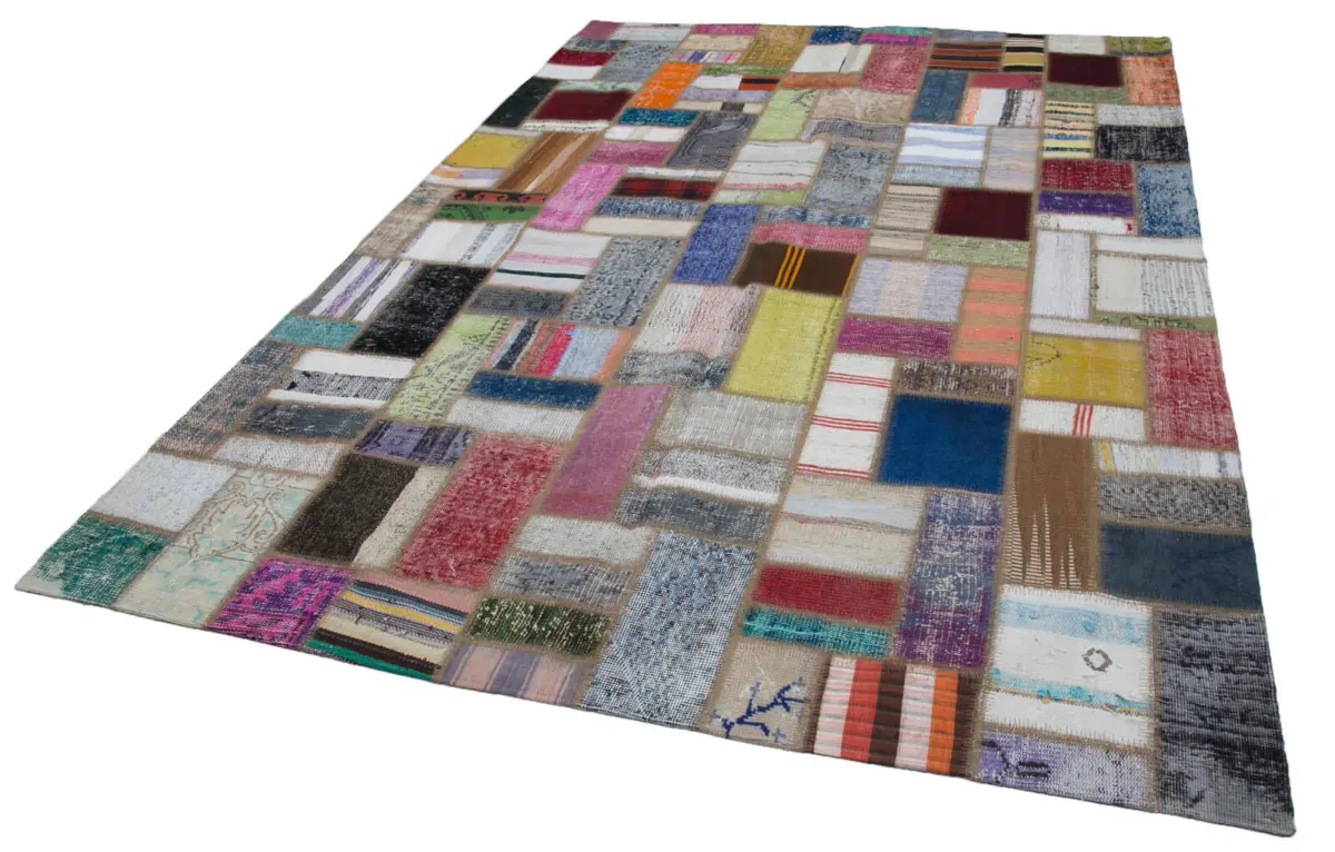 Chaput Patchwork Multi Renk Pamuk Üzerine Yün El Dokuma Kilim-205x293 - Görsel 3