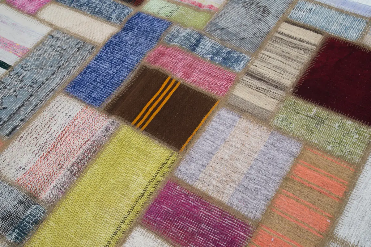 Chaput Patchwork Multi Renk Pamuk Üzerine Yün El Dokuma Kilim-205x293 - Görsel 6