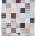 İnce Bez Patchwork Beyaz Pamuk Üzerine Yün El Dokuma Kilim-202x300
