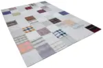 İnce Bez Patchwork Beyaz Pamuk Üzerine Yün El Dokuma Kilim-202x300 - Görsel 2