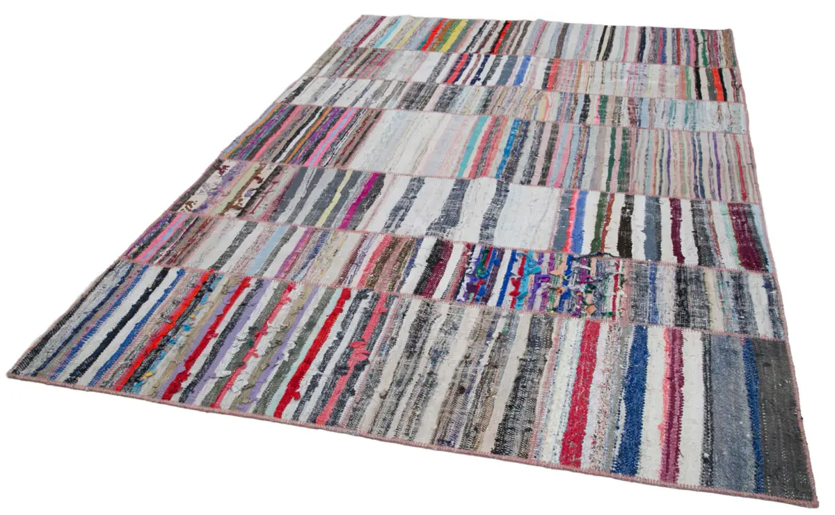 Chaput Patchwork Multi Renk Pamuk Üzerine Yün El Dokuma Kilim-200x284 - Görsel 3