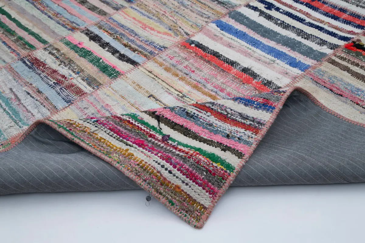 Chaput Patchwork Multi Renk Pamuk Üzerine Yün El Dokuma Kilim-200x284 - Görsel 5