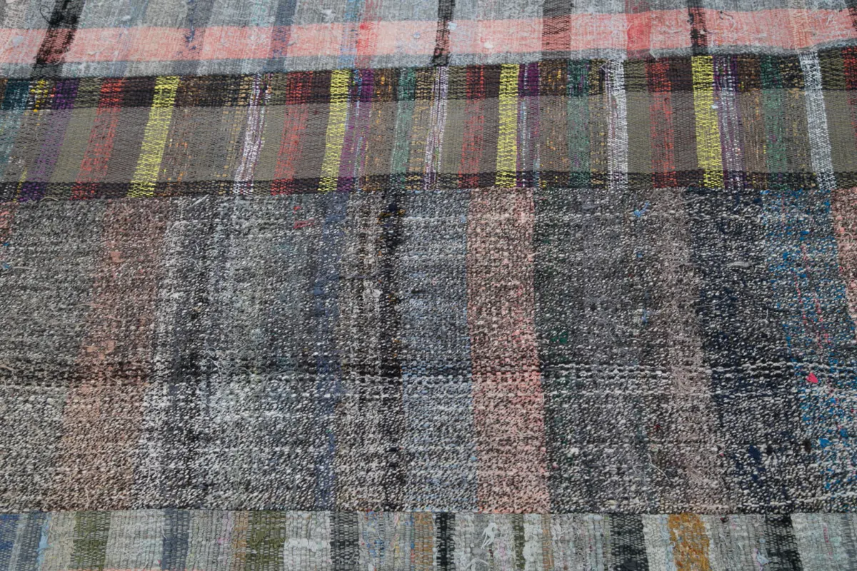 Chaput Patchwork Multi Renk Pamuk Üzerine Yün El Dokuma Kilim-196x304 - Görsel 6