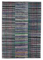 Chaput Patchwork Multi Renk Pamuk Üzerine Yün El Dokuma Kilim-202x291