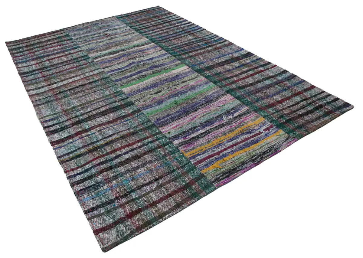 Chaput Patchwork Multi Renk Pamuk Üzerine Yün El Dokuma Kilim-202x291 - Görsel 2