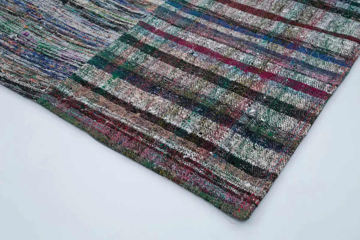 Chaput Patchwork Multi Renk Pamuk Üzerine Yün El Dokuma Kilim-202x291 - Görsel 4