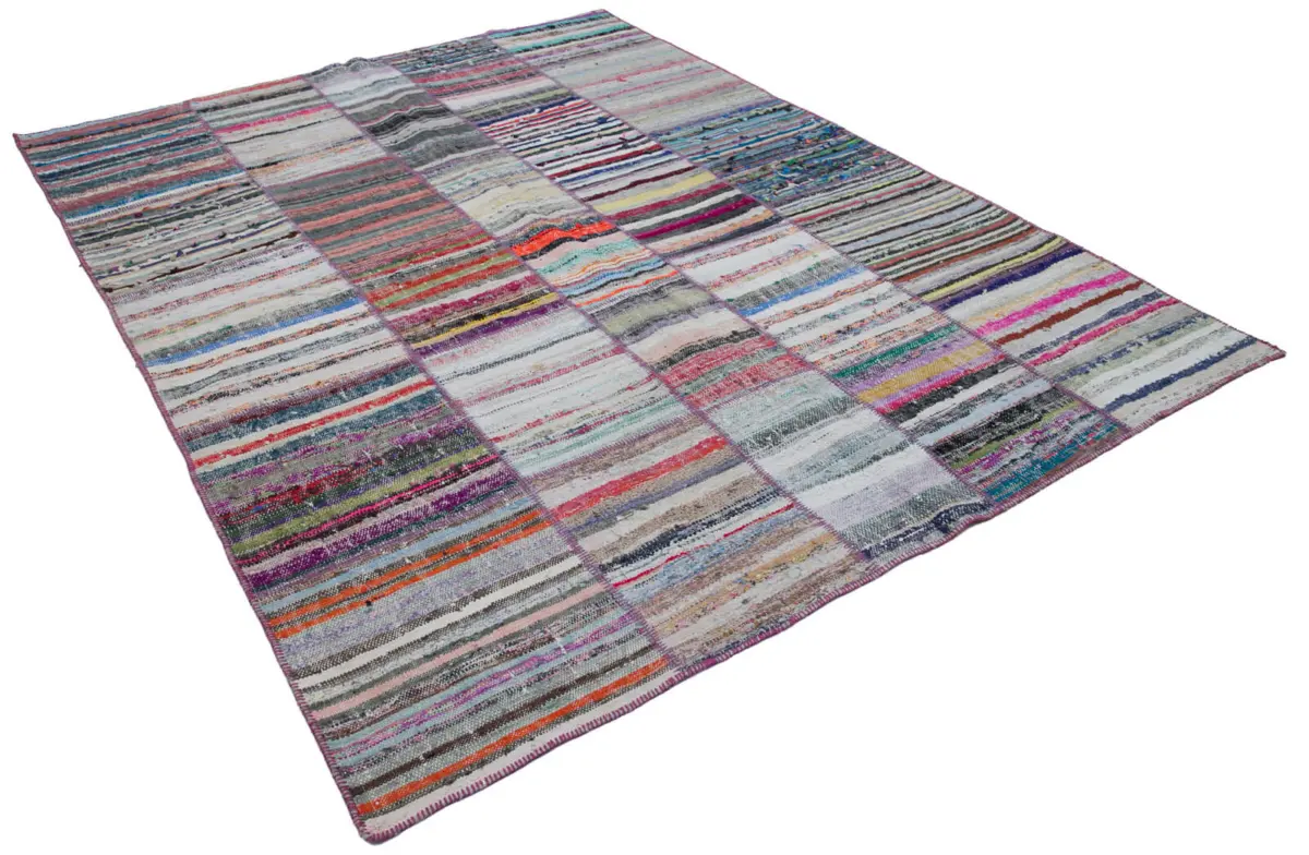 Chaput Patchwork Multi Renk Pamuk Üzerine Yün El Dokuma Kilim-210x280 - Görsel 2