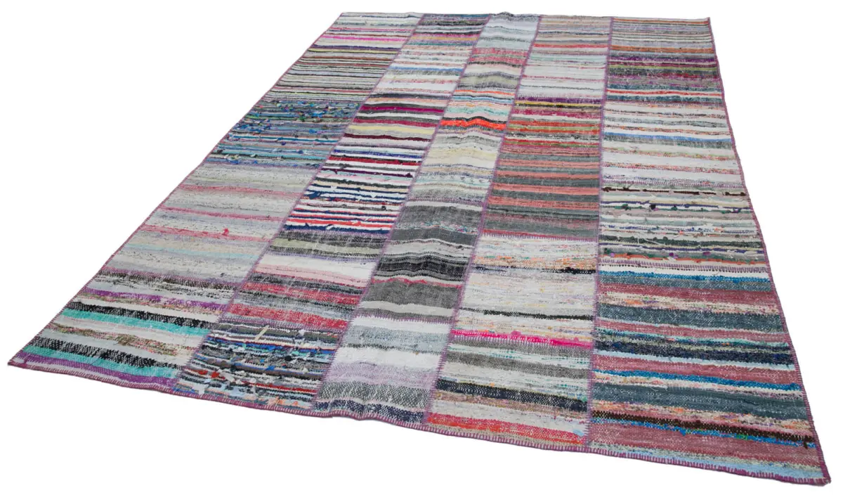 Chaput Patchwork Multi Renk Pamuk Üzerine Yün El Dokuma Kilim-210x280 - Görsel 3