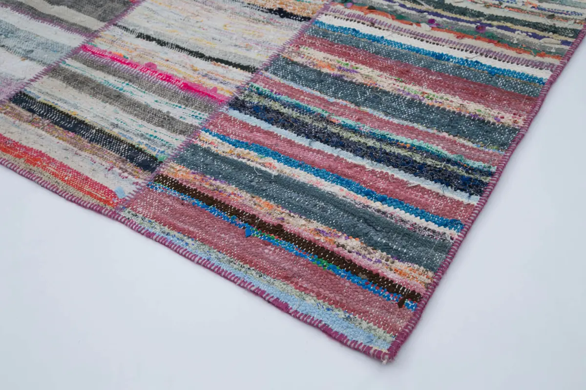 Chaput Patchwork Multi Renk Pamuk Üzerine Yün El Dokuma Kilim-210x280 - Görsel 4