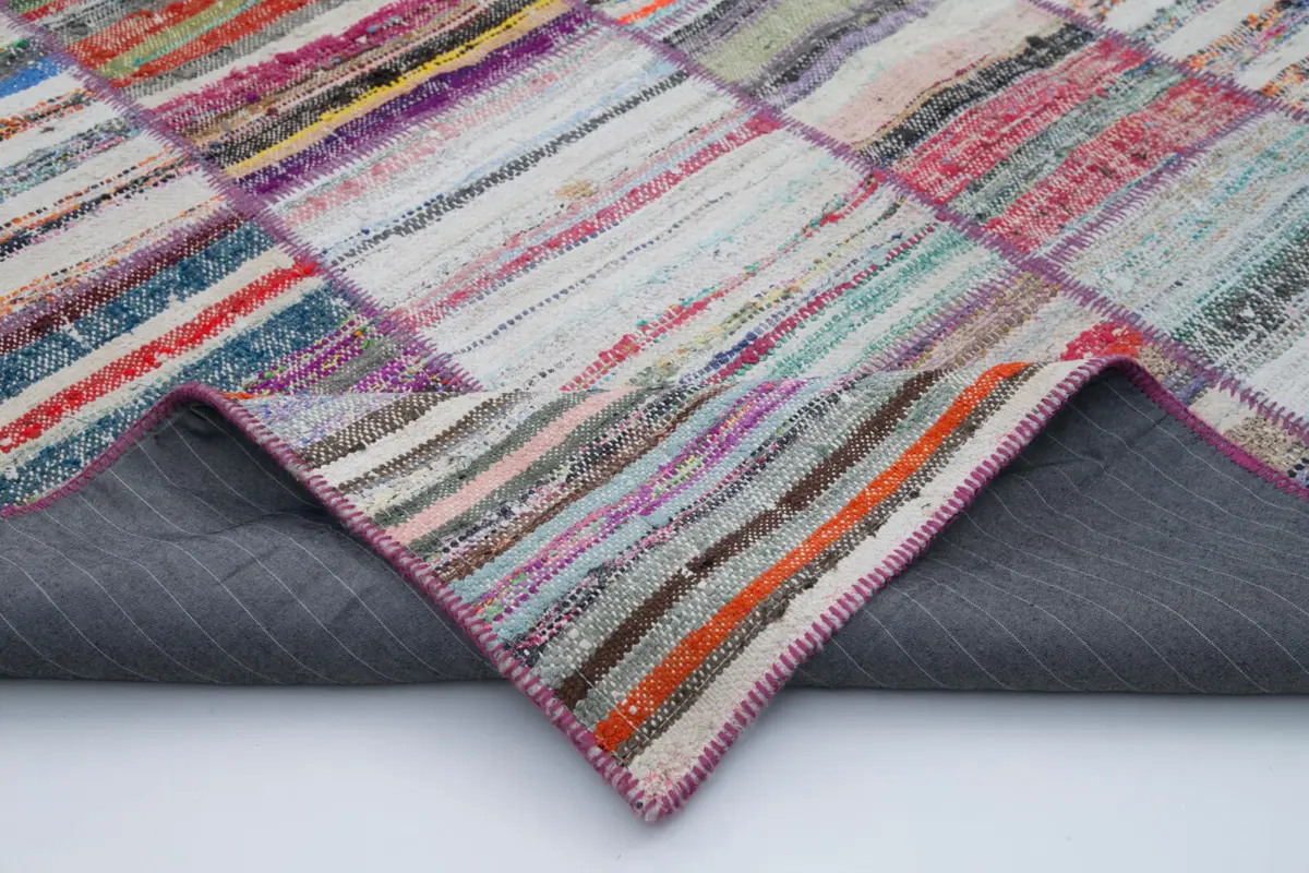Chaput Patchwork Multi Renk Pamuk Üzerine Yün El Dokuma Kilim-210x280 - Görsel 5