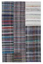 Chaput Patchwork Multi Renk Pamuk Üzerine Yün El Dokuma Kilim-198x302