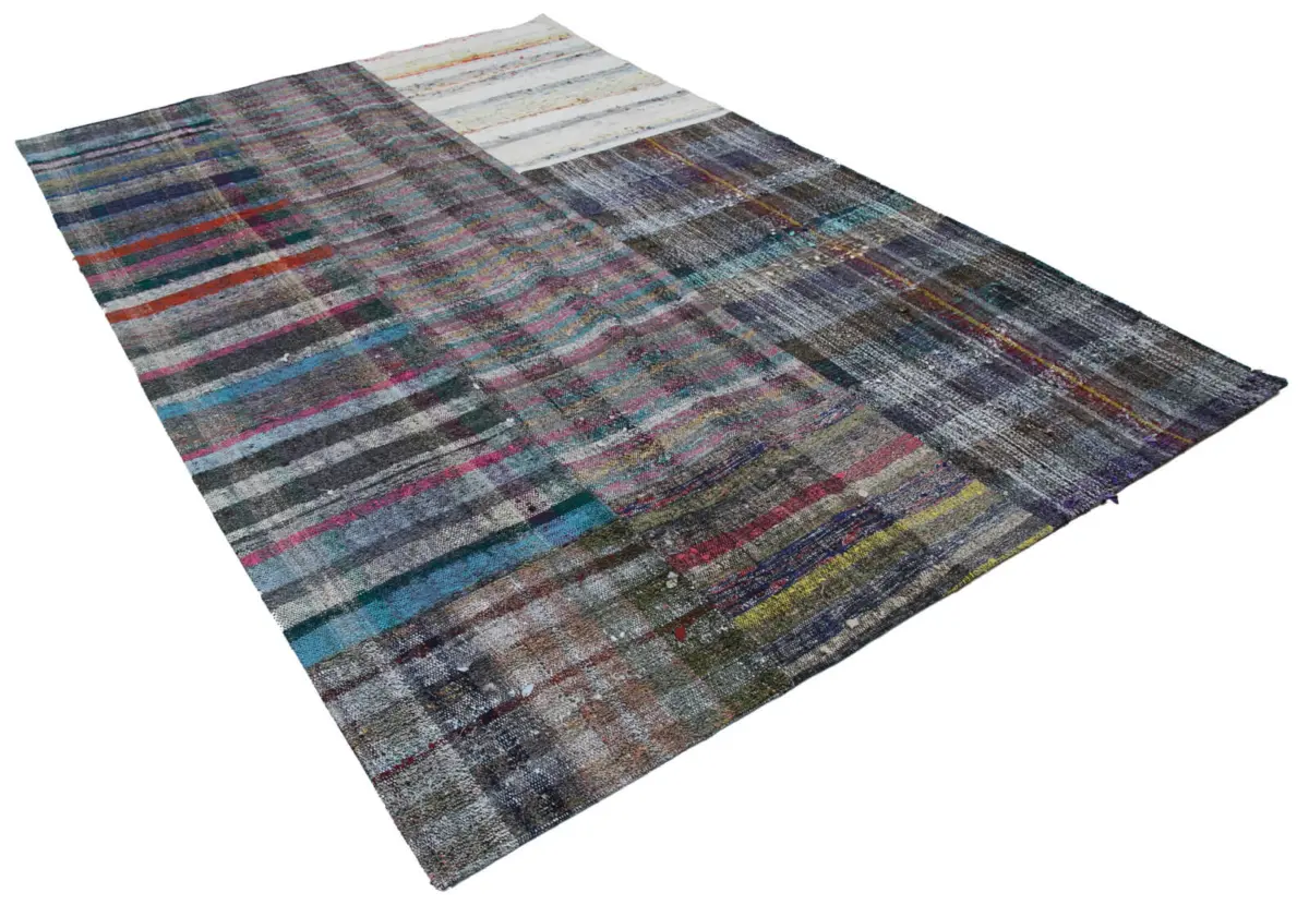 Chaput Patchwork Multi Renk Pamuk Üzerine Yün El Dokuma Kilim-198x302 - Görsel 2