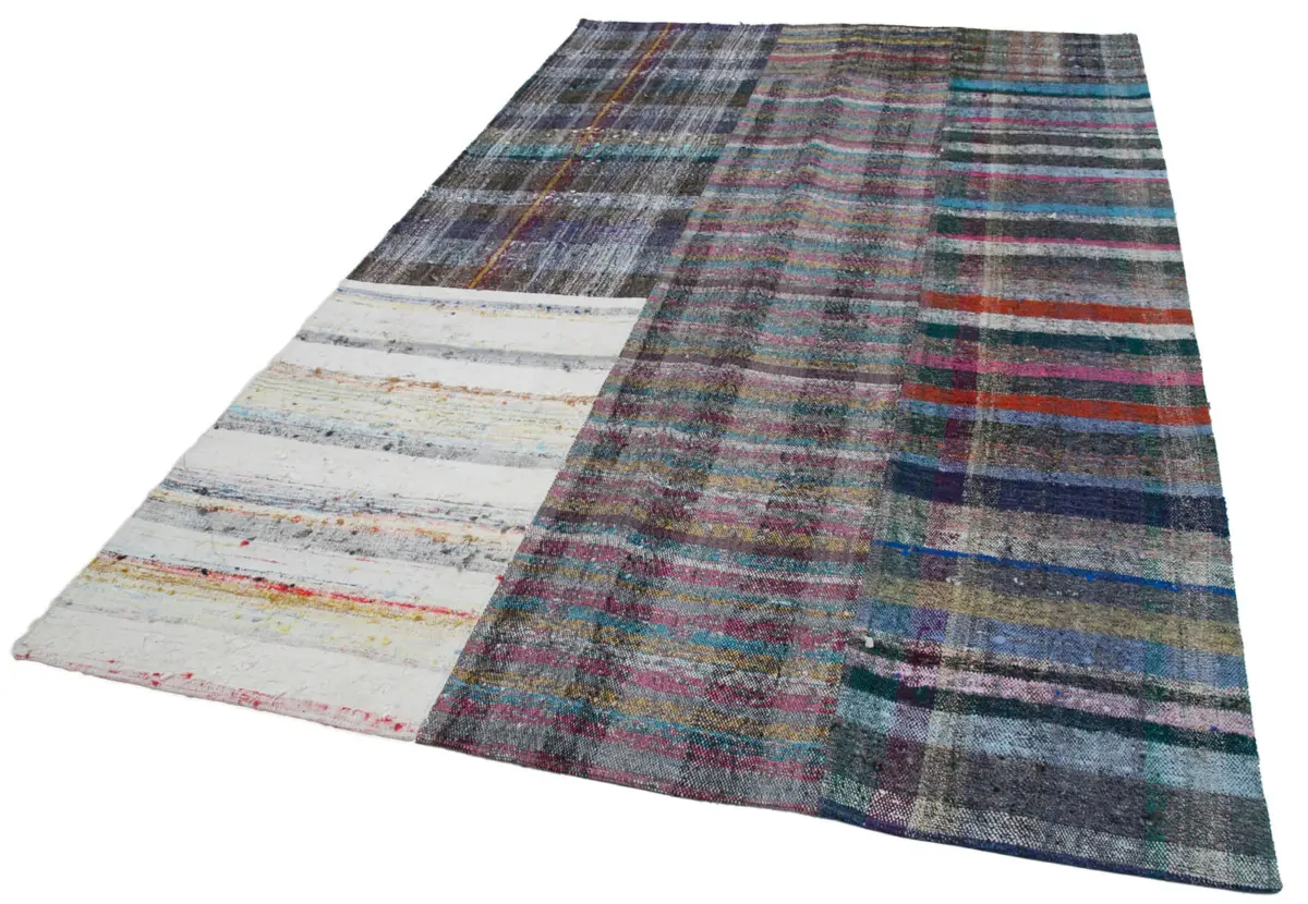 Chaput Patchwork Multi Renk Pamuk Üzerine Yün El Dokuma Kilim-198x302 - Görsel 3