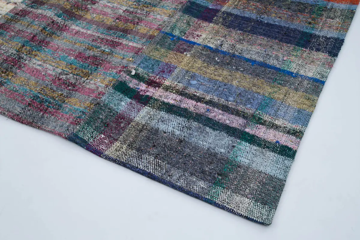 Chaput Patchwork Multi Renk Pamuk Üzerine Yün El Dokuma Kilim-198x302 - Görsel 4