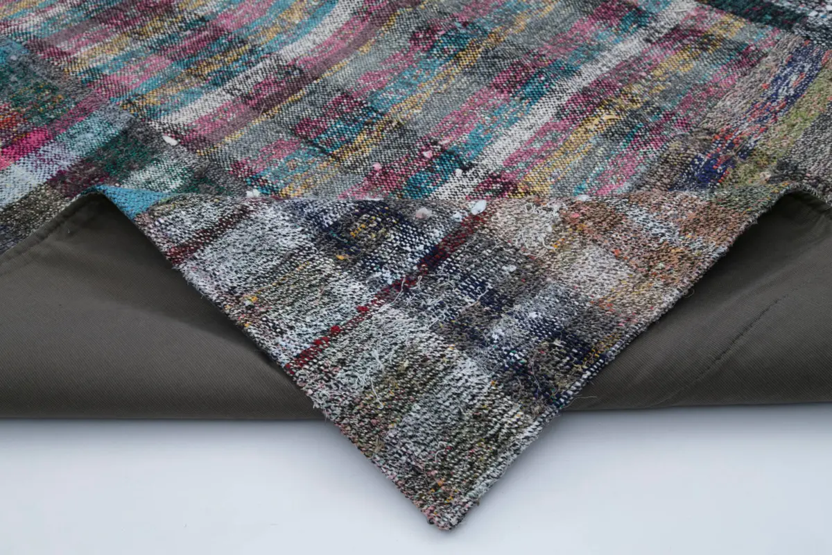 Chaput Patchwork Multi Renk Pamuk Üzerine Yün El Dokuma Kilim-198x302 - Görsel 5