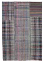 Chaput Patchwork Multi Renk Pamuk Üzerine Yün El Dokuma Kilim-203x300