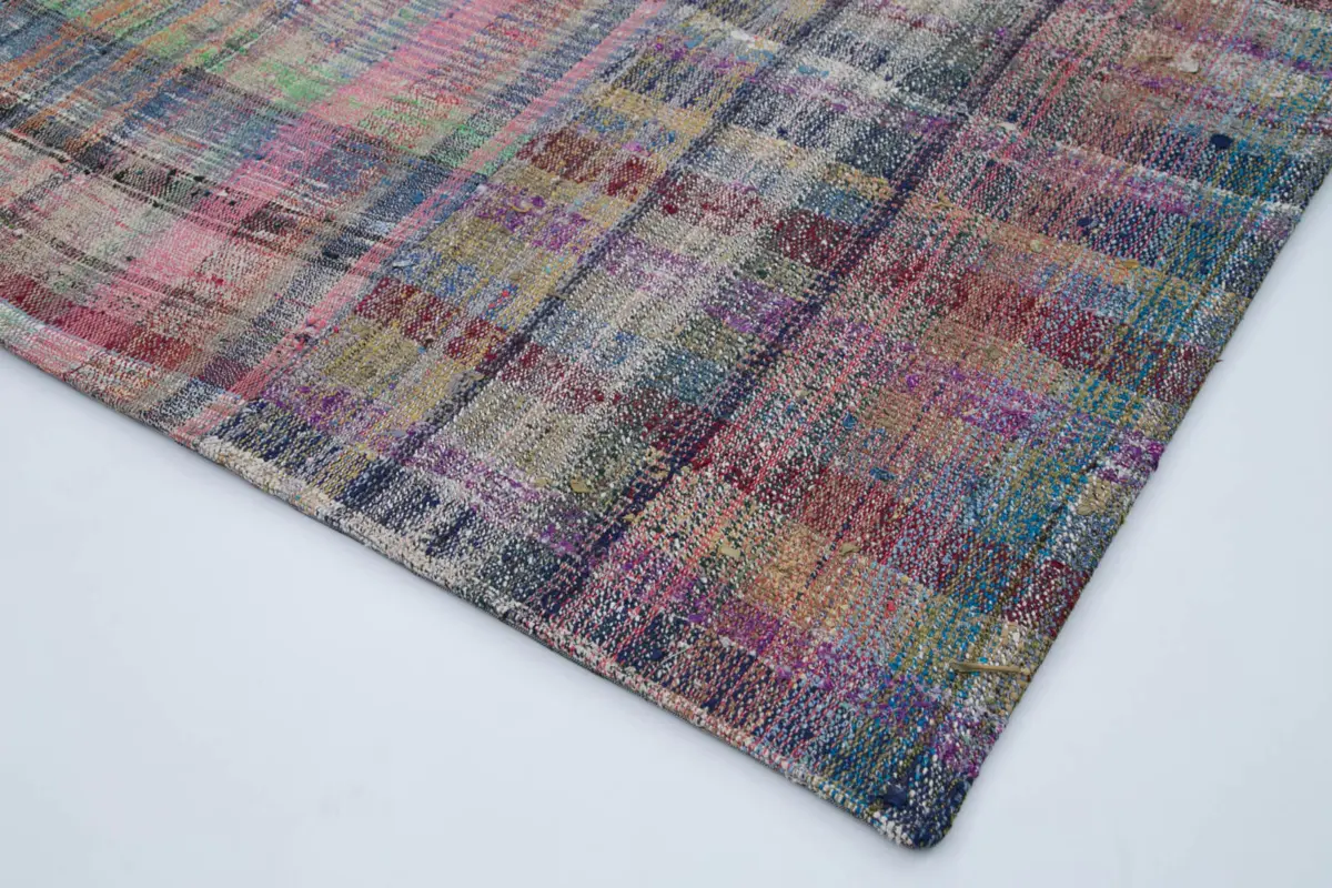 Chaput Patchwork Multi Renk Pamuk Üzerine Yün El Dokuma Kilim-203x300 - Görsel 4