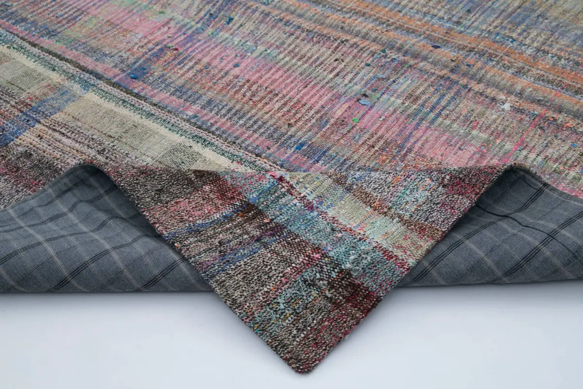 Chaput Patchwork Multi Renk Pamuk Üzerine Yün El Dokuma Kilim-203x300 - Görsel 5