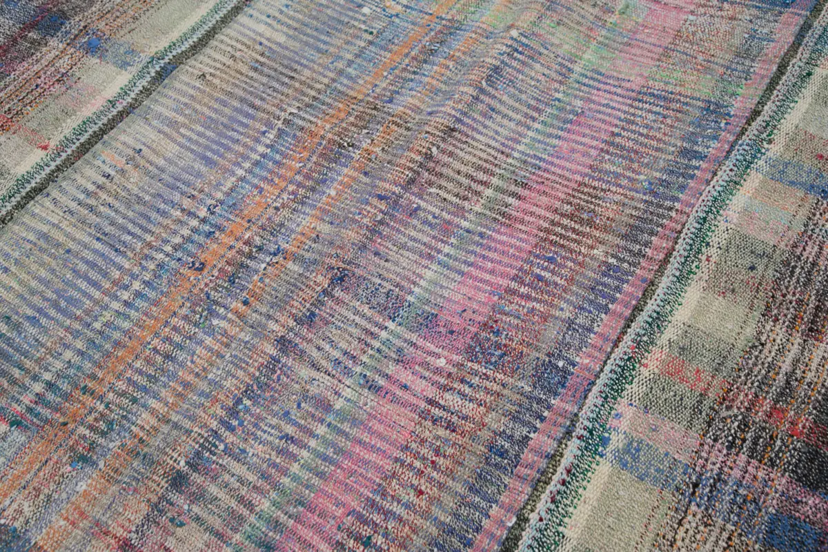 Chaput Patchwork Multi Renk Pamuk Üzerine Yün El Dokuma Kilim-203x300 - Görsel 6
