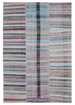 Chaput Patchwork Multi Renk Pamuk Üzerine Yün El Dokuma Kilim-203x299