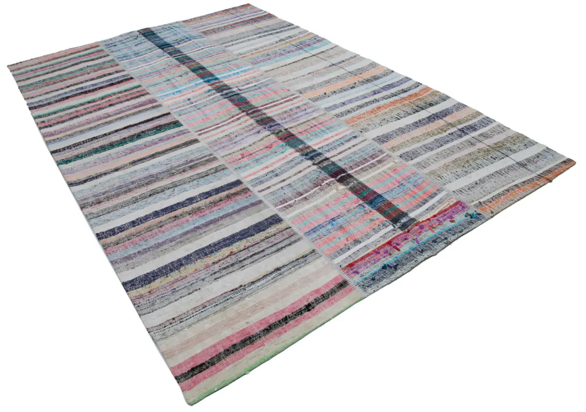 Chaput Patchwork Multi Renk Pamuk Üzerine Yün El Dokuma Kilim-203x299 - Görsel 2