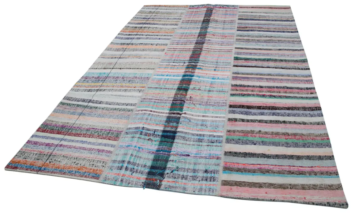 Chaput Patchwork Multi Renk Pamuk Üzerine Yün El Dokuma Kilim-203x299 - Görsel 3