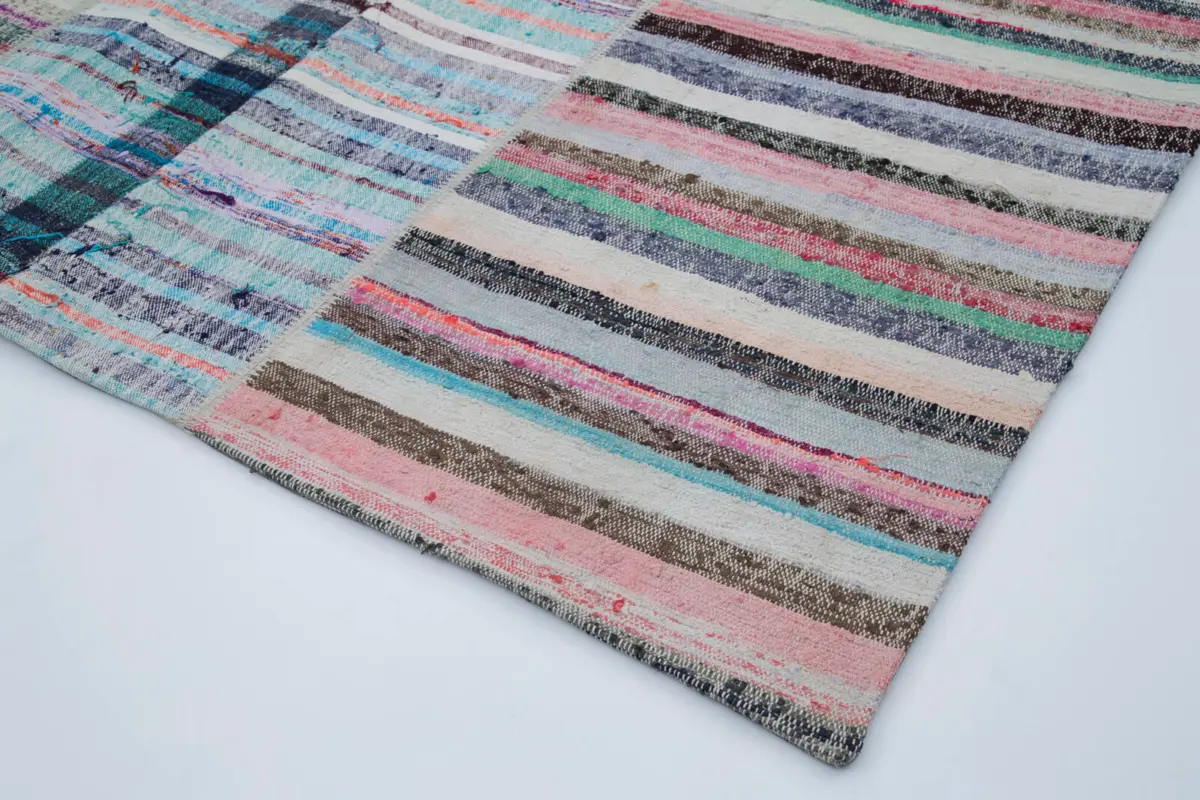 Chaput Patchwork Multi Renk Pamuk Üzerine Yün El Dokuma Kilim-203x299 - Görsel 4