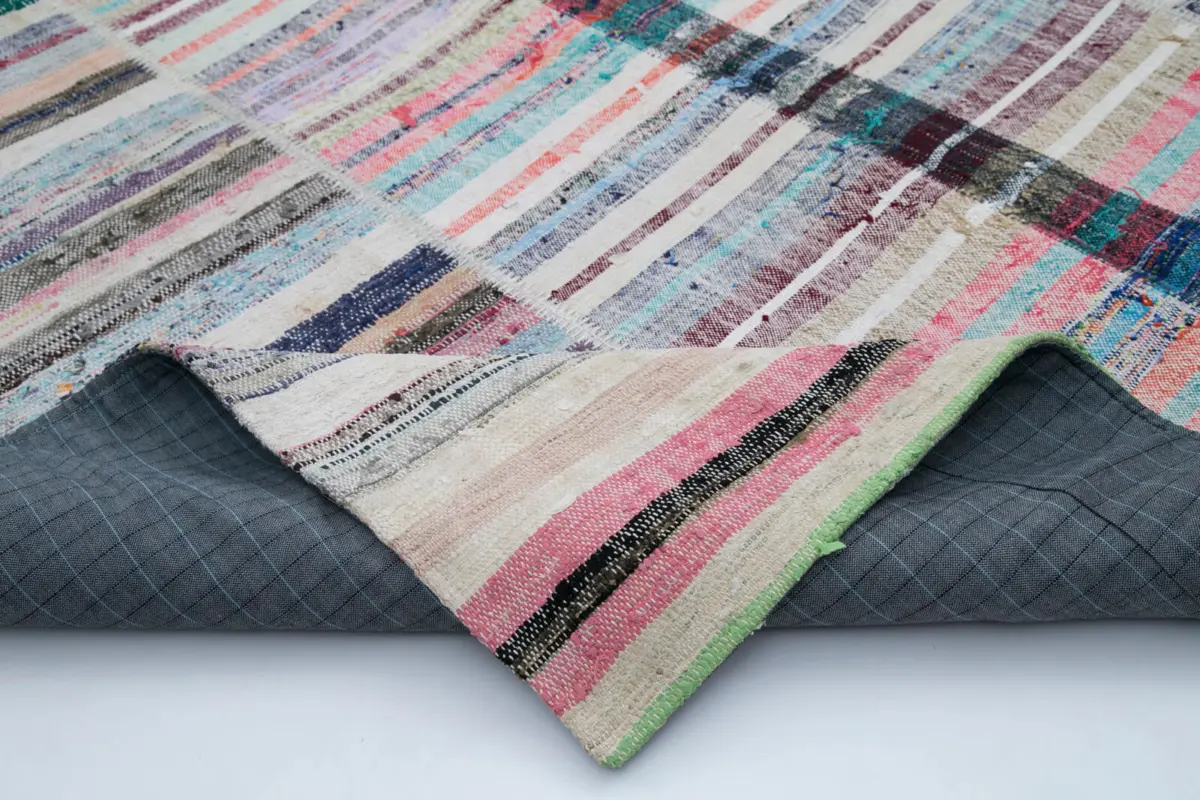 Chaput Patchwork Multi Renk Pamuk Üzerine Yün El Dokuma Kilim-203x299 - Görsel 5