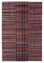Chaput Patchwork Kırmızı Renk Pamuk Üzerine Yün El Dokuma Kilim-204x300