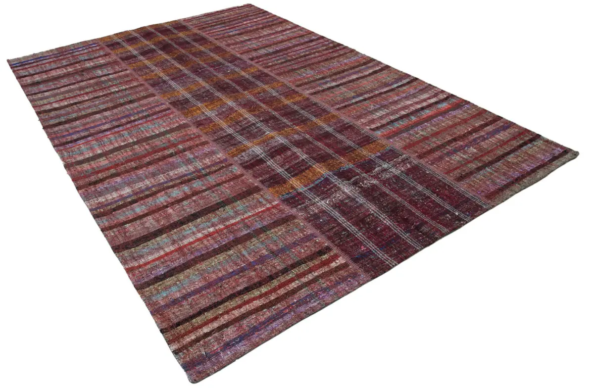 Chaput Patchwork Kırmızı Renk Pamuk Üzerine Yün El Dokuma Kilim-204x300 - Görsel 2