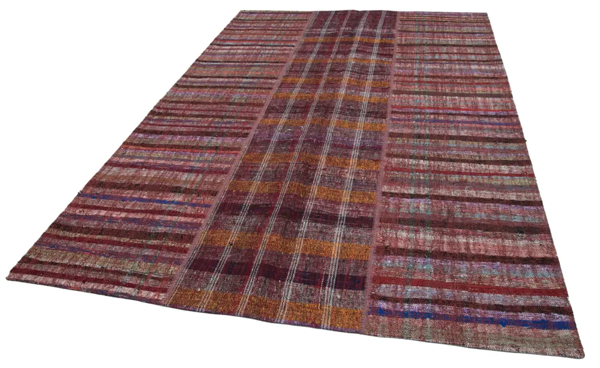 Chaput Patchwork Kırmızı Renk Pamuk Üzerine Yün El Dokuma Kilim-204x300 - Görsel 3