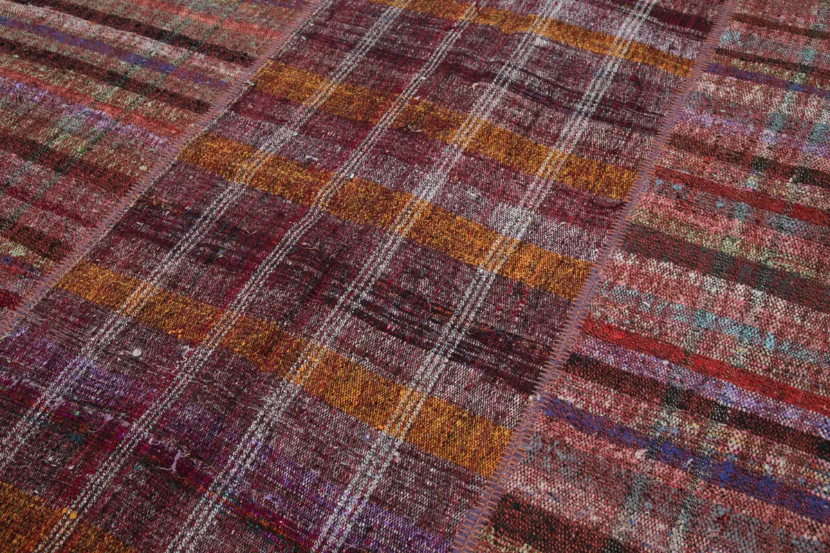 Chaput Patchwork Kırmızı Renk Pamuk Üzerine Yün El Dokuma Kilim-204x300 - Görsel 6