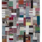Chaput Patchwork Multi Renk Pamuk Üzerine Yün El Dokuma Kilim-200x305