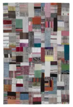 Chaput Patchwork Multi Renk Pamuk Üzerine Yün El Dokuma Kilim-200x305