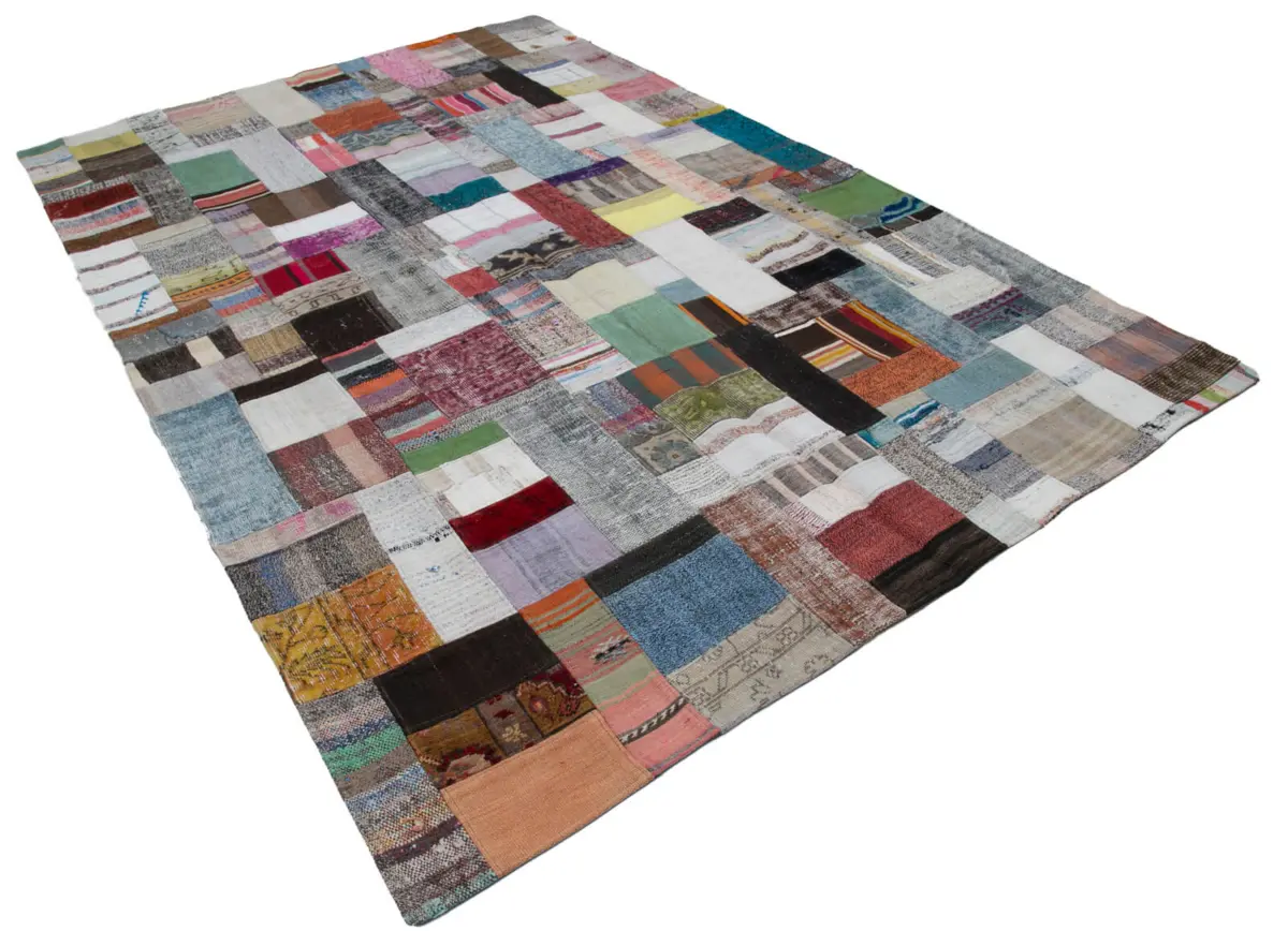 Chaput Patchwork Multi Renk Pamuk Üzerine Yün El Dokuma Kilim-200x305 - Görsel 2