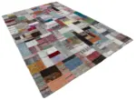 Chaput Patchwork Multi Renk Pamuk Üzerine Yün El Dokuma Kilim-200x305 - Görsel 2