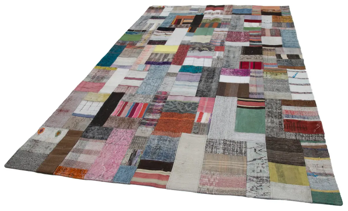 Chaput Patchwork Multi Renk Pamuk Üzerine Yün El Dokuma Kilim-200x305 - Görsel 3