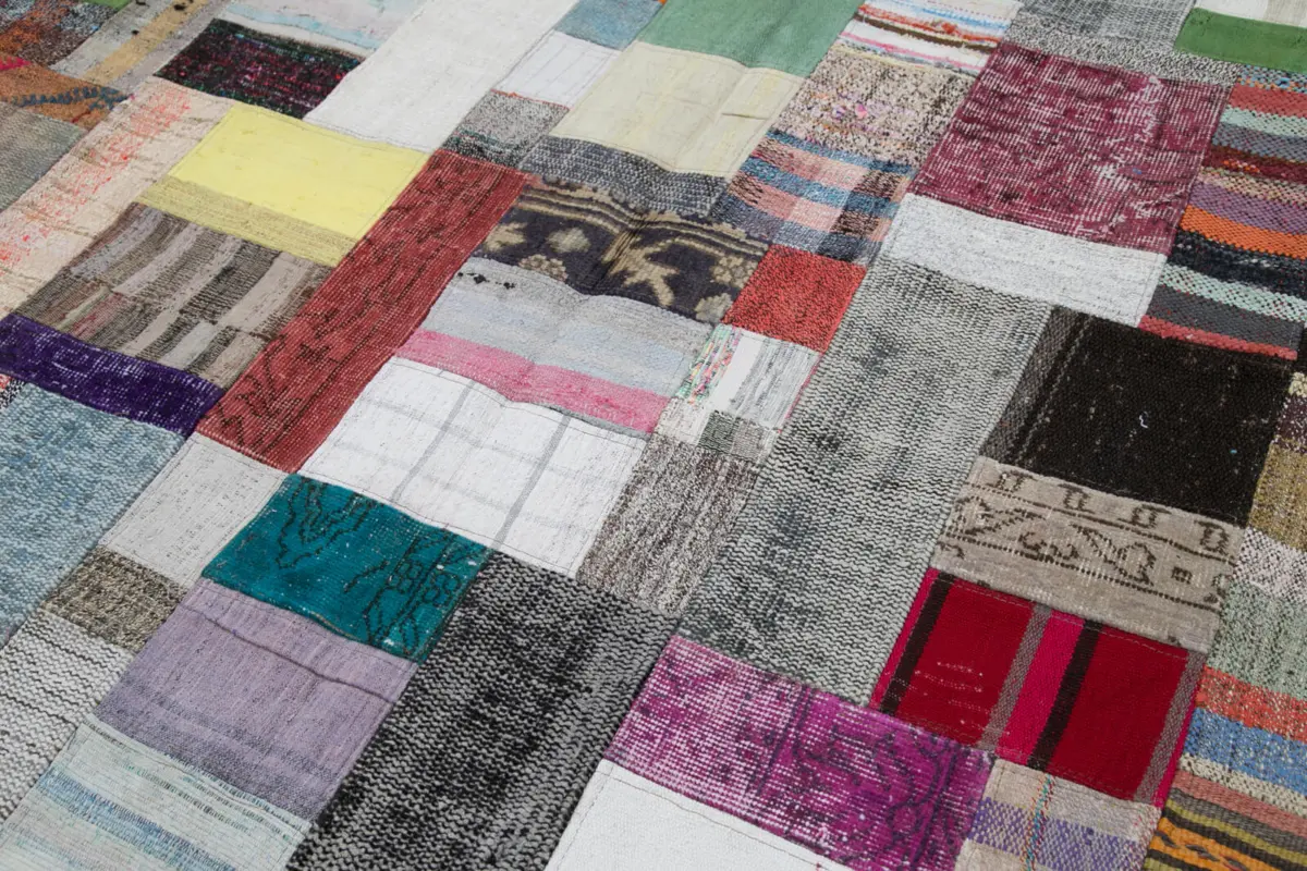 Chaput Patchwork Multi Renk Pamuk Üzerine Yün El Dokuma Kilim-200x305 - Görsel 6