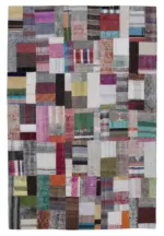 Chaput Patchwork Multi Renk Pamuk Üzerine Yün El Dokuma Kilim-200x300