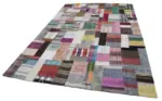 Chaput Patchwork Multi Renk Pamuk Üzerine Yün El Dokuma Kilim-200x300 - Görsel 3