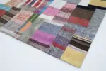 Chaput Patchwork Multi Renk Pamuk Üzerine Yün El Dokuma Kilim-200x300 - Görsel 4