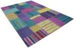 Chaput Patchwork Multi Renk Pamuk Üzerine Yün El Dokuma Kilim-201x302 - Görsel 2